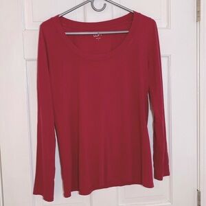 LOFT Red Scoop Long Sleeve Top